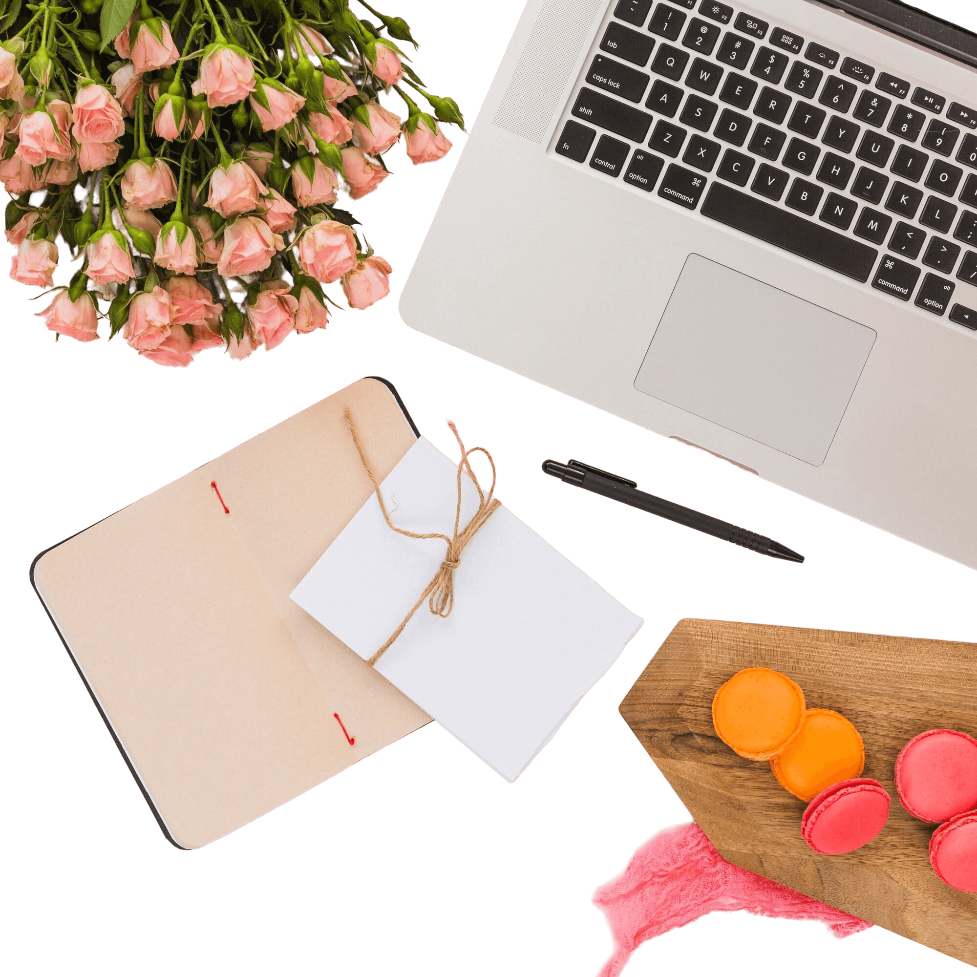 blank-page-diary-card-pen-flower-bouquet-laptop-pen-macaroons-chopping-board (1)